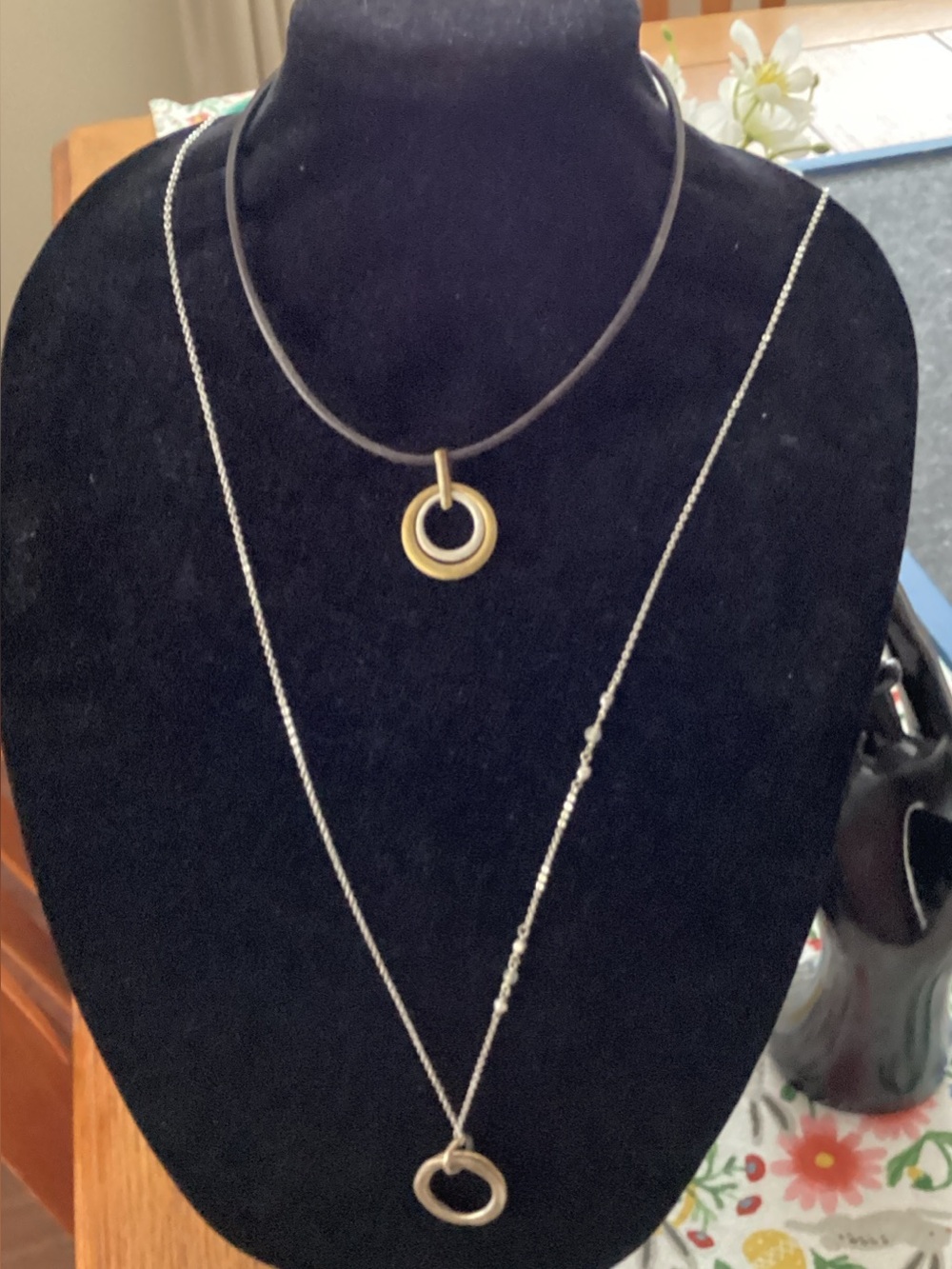 Brass silver gold tones Double Circle Pendant Necklaces - Layered Set